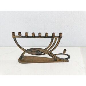 Vintage Brass Menorah Candle Holder "Dayagi Israel 9432" Mid‑Century Hanukah